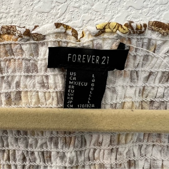 Forever 21 Yellow White Retro Floral Linen Blend Zip Crop Top- Size Large - Picture 12 of 16